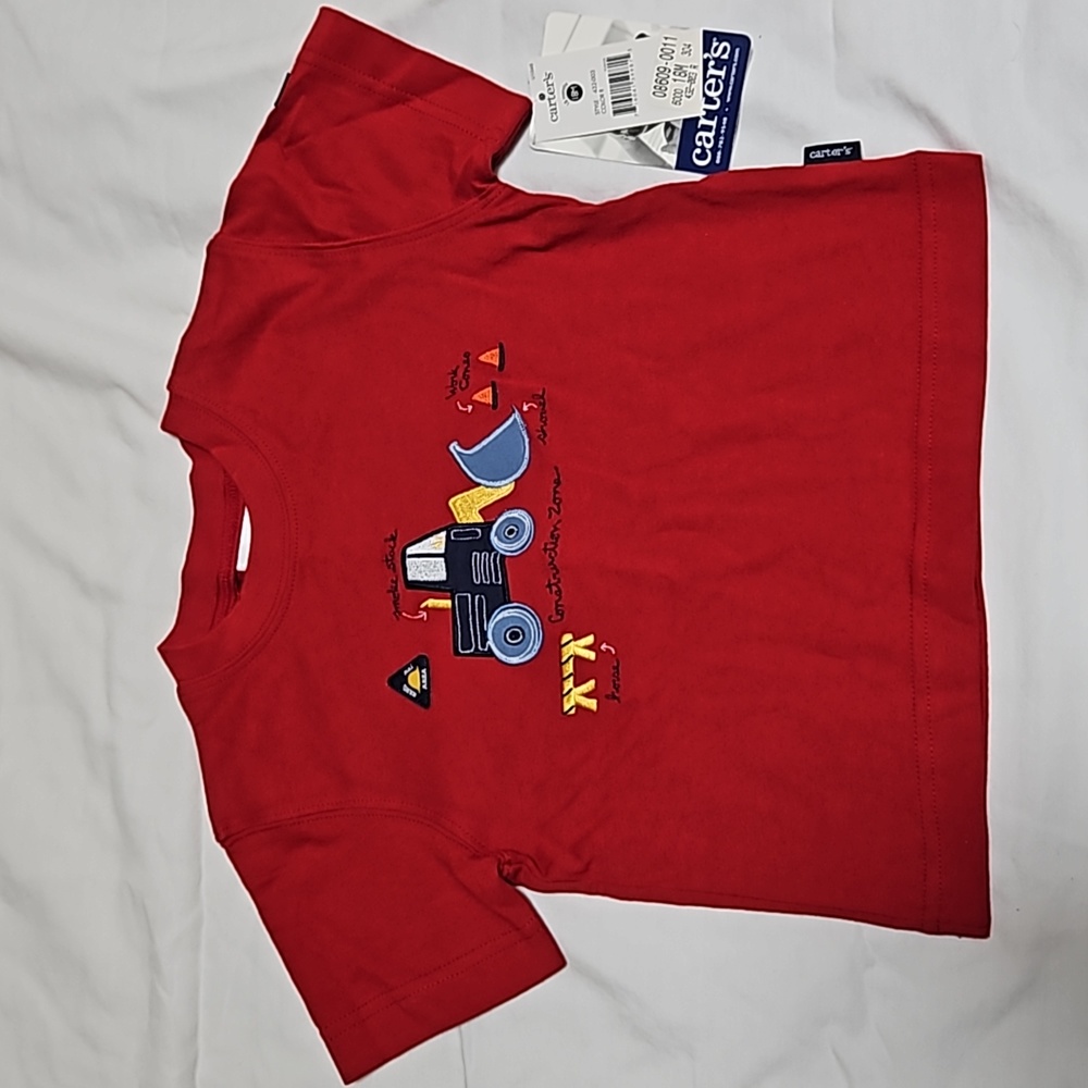 Vintage CARTER'S Sz 12-18 Months Boy's Red Construction Truck Tee T-Shirt NWT